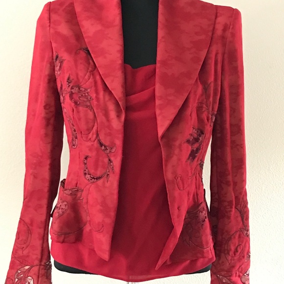 Richard Tyler Red Silk Jacket with Matching Cami - Picture 2 of 8